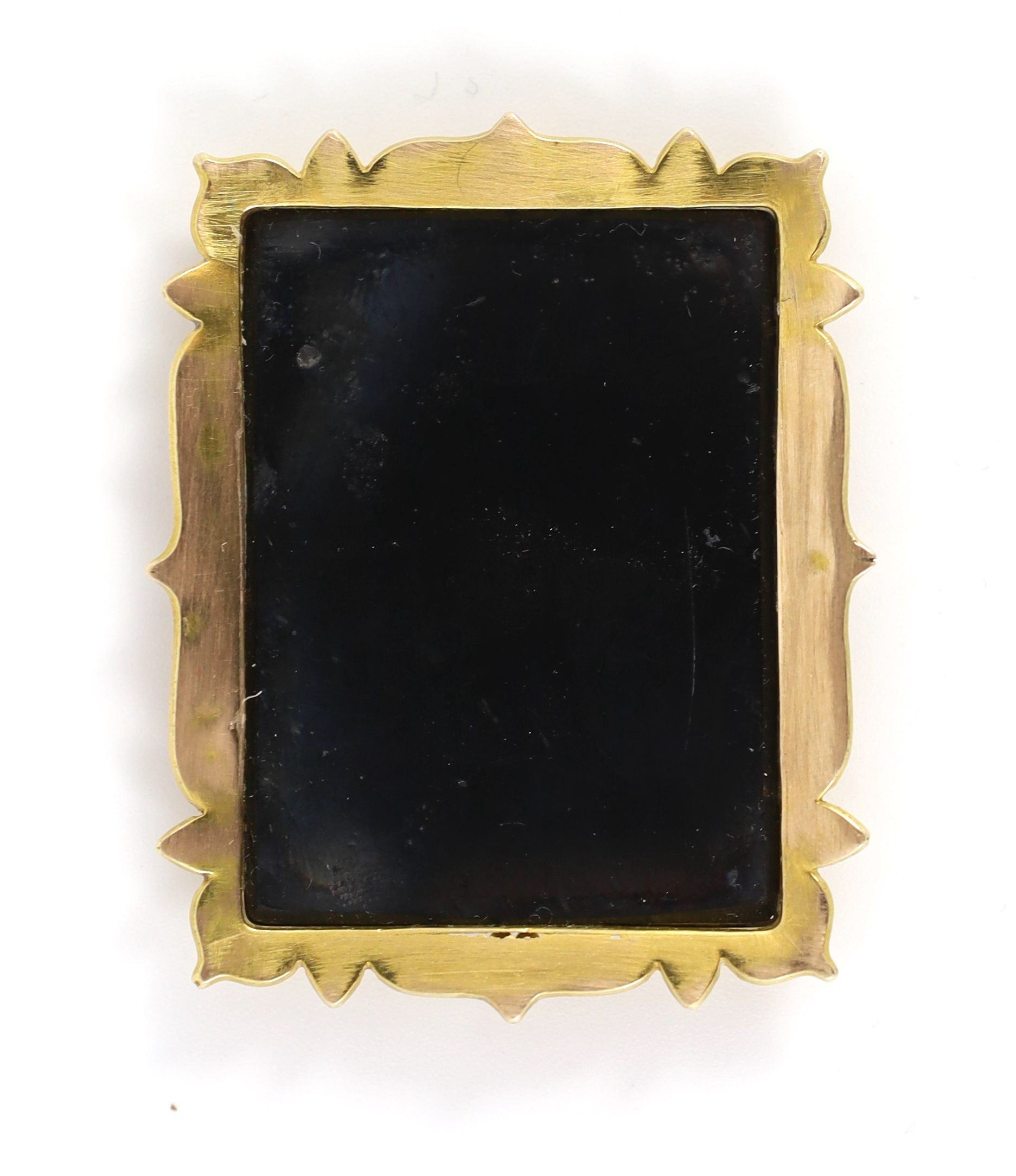 A 19th century Italian gold mounted micro-mosaic plaque, 5.5 x 4.25cm